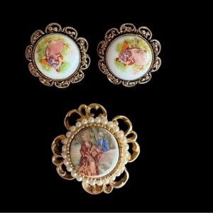 Vintage Gold and White Brooch Set